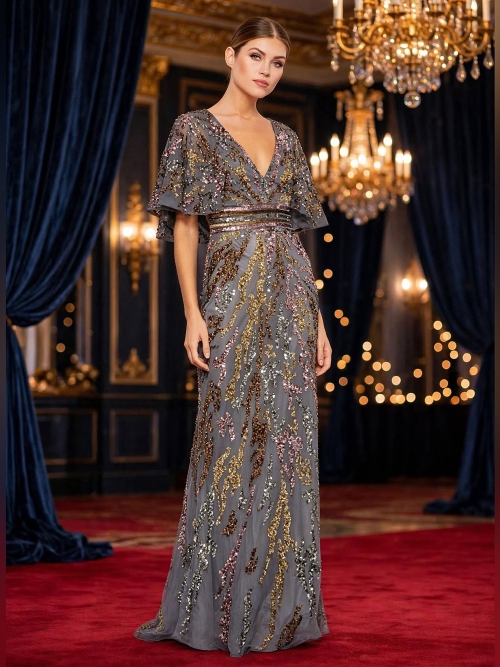Mac Duggal
Women's Cape Sleeve Embellished Evening Gown size 6 NWT